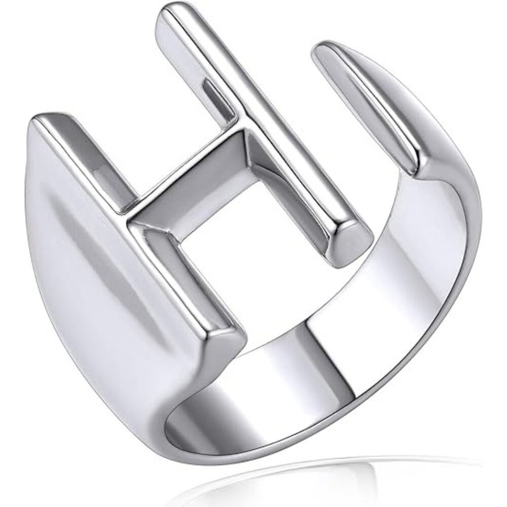 Letter H Initial Silver Rings Adjustable Gold Statement Ring